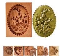 Wooden Cookie Moulds for Baking | 3D Carved Reusable Beechwood Biscuit Press Stamp | Christmas, Halloween & Easter Gingerbread Decorations | DIY Shortbread Cake Craft Tool for Kids & Home Baking (D)