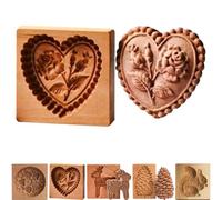 Wooden Cookie Moulds for Baking | 3D Carved Reusable Beechwood Biscuit Press Stamp | Christmas, Halloween & Easter Gingerbread Decorations | DIY Shortbread Cake Craft Tool for Kids & Home Baking (E)
