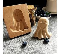 Wooden Cookie Moulds Ghost Shape | 3D Carved Halloween Biscuit Press Stamp for Baking, Spooky DIY Gingerbread Shortbread Shapes, Reusable Cute Cutter for Christmas Halloween Party Treats (Ghost)