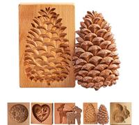 Wooden Cookie Moulds Pinecone Shape for Baking | 3D Carved Reusable Beechwood Biscuit Press Stamp | Christmas, Halloween Gingerbread Decorations | DIY Shortbread Cake Craft Tool for Home Baking