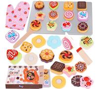 Wooden Cookie Play Food Set, Kids Pretend Play Slice & Bake Toy