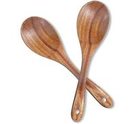 Wooden Cooking Spoons, 2 Pcs 26 cm Teak Wooden Spoons with Ergonomic Handle & Hanging Hole for Cooking, Scoop More in One Go, (Brown)