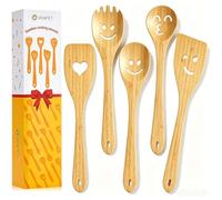Wooden Cooking Utensil Set, Cute Spatula Set, Funny Bamboo Kitchenware, Unique Mother's Day Gifts for Cooks Hostesses Mom Grandma Wife Weddings House Warming Kitchen Accessories (A001)