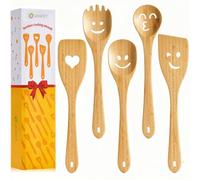 Wooden Cooking Utensil Set, Cute Spatula Set, Funny Bamboo Kitchenware, Unique Mother's Day Gifts for Cooks Hostesses Mom Grandma Wife Weddings House Warming Kitchen Accessories (A001)