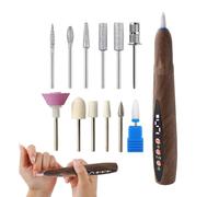 Wooden Cordless Electric Nail Drill Pen with Integrated UV Light, 12 Bits | 2-in-1 Nail Drill & Tail UV Lamp, 12000 RPM with 5 Speeds & LED Screen, Wooden Pen Design with 12 Bits & Type-C Fast Charge