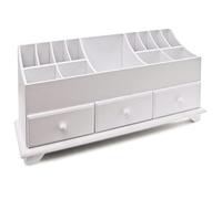 Wooden Cosmetic Cabinet - Versatile White Desktop or Dressing Table Organiser with Divided Sections & 3 Drawers - Ideal for Storing Stationary, Pens, Brushes, Jewellery, Hair & Makeup Accessories