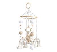 Wooden Cot Mobile Baby Cot Crib Mobile Boho Rainbow Crib Mobile with Wool Balls Baby Bed Mobile Wind Chime Rattle Toy Newborn Nursery Hanging Bed Bell for Boys and Girls