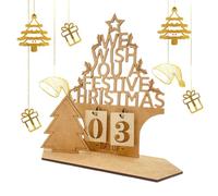 Wooden Countdown - 7.87 x 7.87 Inches, 2025 Christmas Calendar in House Shape, Desk Decoration, Hollow Letter Design Table Sign for Children's Room