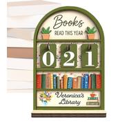 , Wooden Counter Stand, Book Challenge Tool, Engraved Number Tech, Smooth Polished, Personal Growth Accessory, Brown Size For Club Members Student Teacher