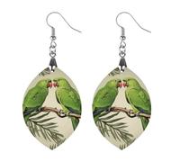 Wooden Couple Parrots Olive Earrings for Women Lightweight Dangle Earrings Ethnic Geometric Apricot Shaped Earring Vintage Retro Jewelry Gift for Daily Wear Wedding Party Graduation