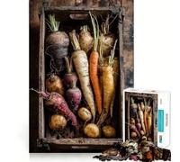 Wooden Crate Filled with Root Vegetables 1000 Piece Jigsaws for Adults Mental Improve Play Laser Cut for Flawless Fit Family Fun Night Activity (50x75cm)