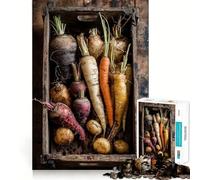 Wooden Crate Filled with Root Vegetables 1000-piece Puzzle for Teenagers Focus Memory Game Professional Grade Cutting Relaxing Indoor Group Activity (38x52cm)