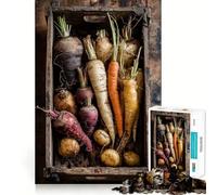 Wooden Crate Filled with Root Vegetables Jigsaw Puzzles 1000 Mind Skill Play Premium Laser Cut Quality Quiet Time Mind Exercise at Home (38x26cm)