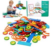 Wooden Creative Sticks & Rings Puzzle,142Pcs Wooden Pattern Blocks Shape Puzzles,Montessori Matching Puzzle Toys,Early Learning Educational Toys,Boost Creativity,Focus,for Boys Girls over 3 year old