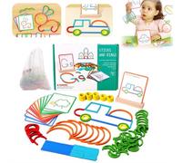 Wooden Creative Sticks & Rings Puzzle, 144Pcs Wooden Pattern Blocks Shape Sticks & Rings Puzzles, Spelling and Art in One, Creative Building Activity Set,Color Cognition Hands-on Ability