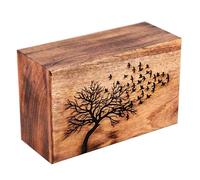 Wooden Cremation Urn for Human Ashes Adult - Handcrafted Solid Wood Memorial Urn Box | Engraved Flying Bird Design | Large Burial Urn with Antique Finish | 250 Cu in Capacity | Funeral Keepsake