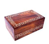 Wooden Cremation Urn for Human Ashes Adult, Handmade Rosewood Funeral Urn Box, Memorial Ashes Keepsake with Engraved Floral Border Design, X-Large Whitewashed Urn, 11 x 7.25 x 4.5 Inches, 260 lbs