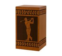 Wooden Cremation Urns for Human Ashes - Hand Engraved Funeral Urn for Adult Men Women, Decorative Burial Urn for Loved Ones (Golf Player Urn, XL - 14