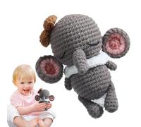 Wooden Crochet Rattle - Handmade Crochet Animal Rattle, Natural Wood Teether Toy with Smooth Ring, Soft Stuffed Animal Toy with Gentle Sound Feature, Sensory Accessories