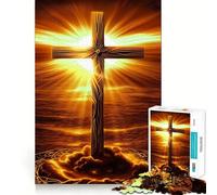 Wooden Cross by Sunset 1000-piece Jigsaw Puzzles Think Exercise Game Tight Interlock No Gaps Interactive Brain Challenge for Home (38x52cm)