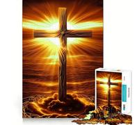 Wooden Cross by Sunset Adult Jigsaw1000 Pieces Cognitive Train Game Tight Interlock No Gaps Calming Mental Break Activity (50x75cm)