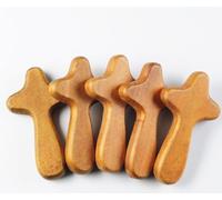 Wooden Cross Clinging for Pocket Prayers Hand Carved Wood Holding Stress Relief Jesus Palm Cross Gift for Prayer Palm Church Gift for Clutching Clinging (Brown*5)