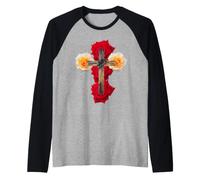 Wooden Cross Crown of Thorns Red Roses Easter Good Friday Raglan Baseball Tee