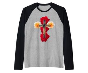 Wooden Cross Crown of Thorns Red Roses Easter Good Friday Raglan Baseball Tee