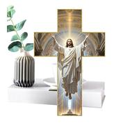 Wooden Cross for Wall | Jesus Wooden Wall Art - Handmade Christ Cross Sculpture Decoration - for Christmas Living Room Dining Room Kitchen Entryway Office Church Farmhouse