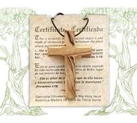 Wooden Cross Necklace, Christian Gift, Faith Cross Pendant for The Church and Home Car Rearview Mirror Pendant, Olive Wood from Bethlehem, Certificate of Origin, Size 2.7" x 1.8"