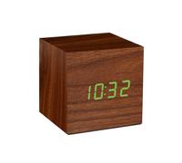 Wooden Cube Click Clock - Brown with Green LED Gingko Design Brown One Size