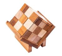 Wooden Cube in Box Puzzle - Difficult Brain Teaser with 9 Pieces and Solution Included, Logic Game for 1 Player 340390