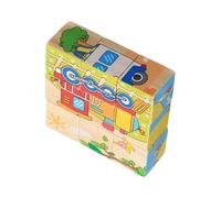 Wooden Cube Puzzle - 9 Blocks Six Side Image Puzzle, Cognitive Skill Builder | Interactive Educational Toy with Visual Matching for Children Kindergarten Classroom Home Learning Games