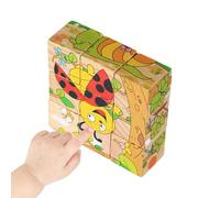 Wooden Cube Puzzle - 9 Blocks Six Side Image Puzzle, Cognitive Skill Builder | Interactive Educational Toy with Visual Matching for Children Kindergarten Classroom Home Learning Games
