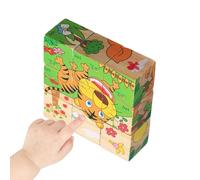 Wooden Cube Puzzle - 9 Piece 6 Side Learning Blocks, Educational Brain Teaser | Early Learning Toy With Colorful Illustrations For Kids Home Classroom Preschool Study Playroom Activities