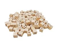 Wooden Cubes with Holes 1.2cm/100pcs, Unfinished Square Wood Beads Blocks Natural Blank Wood Cubes for DIY Craft