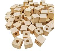 Wooden Cubes with Holes 2cm/100pcs, Unfinished Square Wood Beads Blocks Natural Blank Wood Cubes for DIY Craft (Aperture:8mm)