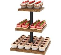 Wooden Cupcake Stand Set - 3-Tier Dessert Tower for Weddings, Birthdays, and Baby Showers - Rustic Party Decoration