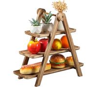 Wooden Cupcake Stand with Handle 3 Tier Tiered Serving Tray Ladder Farmhouse Dessert Stand Removable Wooden Serving Platter Display Shelf for Appetizers Picnic Parties Wedding Displaying Dishes