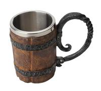 Wooden Cups | Safe Portable - | Double Wall Stainless Steel | drinkware | Handmade Medieval Barrel Style Cup | Fantasy Beer Mug for Bar, Restaurant, Home