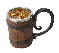 Wooden Cups | Safe Portable Vikings Coffee Mug | Double Wall Stainless Steel Drinkware | Handmade Medieval Barrel Style Cup | Fantasy Beer Mug for Bar, Restaurant, Home