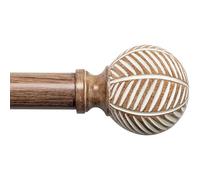 Wooden Curtain Rods for Windows: Adjustable 1" Diameter 48-86" Curtain Rod, Boho Style with Leaf Finials, Faux Wood Grain, Simple and Sturdy