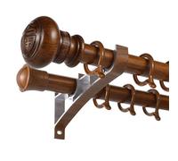 Wooden Curtain Rods with Decorative Good Luck Finials, 1m (3.3ft) Teak, Perfect for Bedroom & Living Room Window Decor