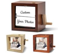 Wooden Custom Flipbook Photo Frame with LED Light, Personalized Hand Crank Album, Heartwarming Christmas Gift for Family, Mom, Dad, and Couple