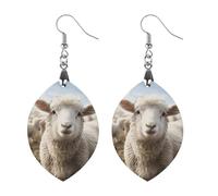 Wooden Cute Sheep Lamb Earrings for Women Lightweight Dangle Earrings Ethnic Geometric Apricot Shaped Earring Vintage Retro Jewelry Gift for Daily Wear Wedding Party Graduation