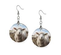 Wooden Cute Sheep Lamb Earrings for Women Lightweight Dangle Earrings Ethnic Geometric Round Earring Vintage Retro Jewelry Gift for Daily Wear Wedding Party Graduation
