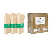Wooden Cutlery 150pk & Gold Paper Napkins 100pk Eco Biodegradable Elegant Bundle