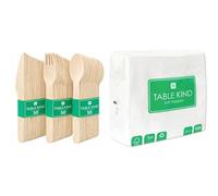 Wooden Cutlery 150pk & White Napkins 100pk Eco Biodegradable Catering Bundle