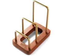 Wooden Cutting Board Holder with Anti-Slip Base, Multi-Layer Plate Rack & Pot Lid Storage Organizer for Kitchen Countertop, Space-Saving Chopping Board Stand for Pans, Trays & Utensils