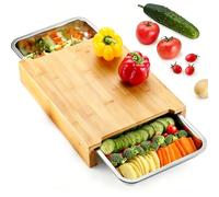 Wooden Cutting Board with Slide-Out Trays, Large Bamboo Chopping Board with Removable Stainless Steel Sliding Tray - Prep, Slice, and Store Effortlessly，Double Tray: 40cmx29cmx3.2cm